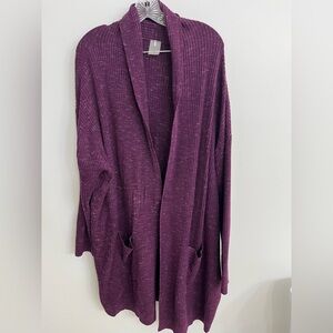 Calia Women's 3X Purple Open-Front Long Sweater Cardigan 3X